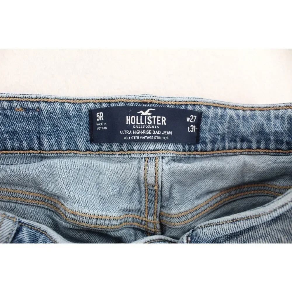 Hollister Women’s 5R Ultra High Rise Dad Jeans 27x31 Light Wash Cargo Utility - Picture 4 of 11